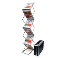 This high-quality A4-size zig-zag leaflet holder stand comes with clear polycarbonate plates. This brochure holder is perfect for use in reception areas, waiting rooms, retail stores, schools, libraries, tourist information centers, trade shows, exhibitions, showrooms, and health centers to display brochures, magazines, leaflets, flyers, and catalogs. Signfix Industrial Limited produces stylish and contemporary brochure holders that are perfect for every occasion.